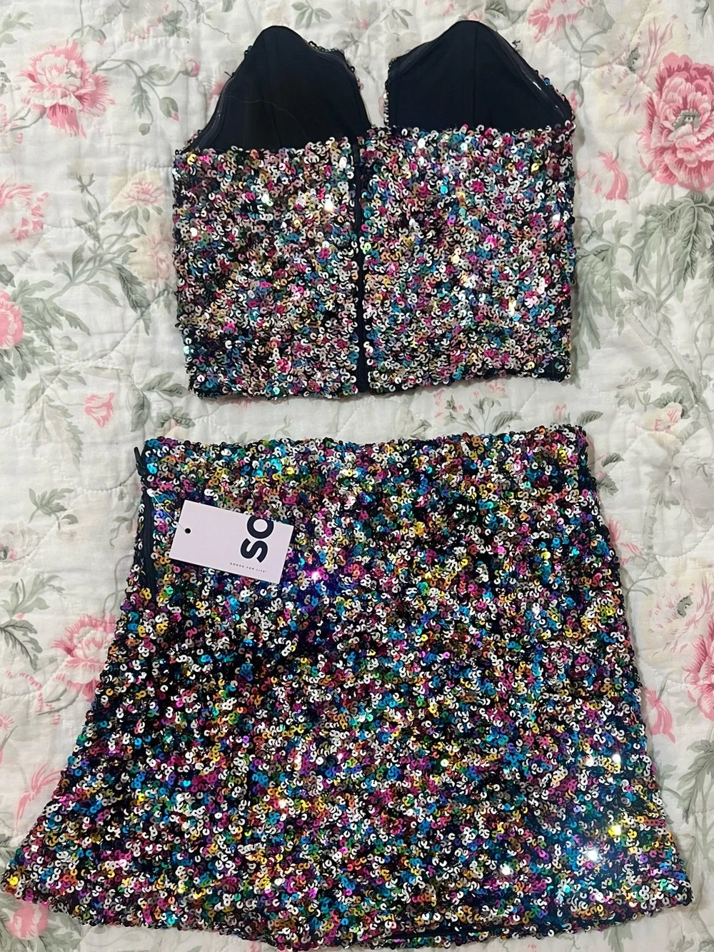 SO Multicolor Sequin Bustier & Mini Skirt Set